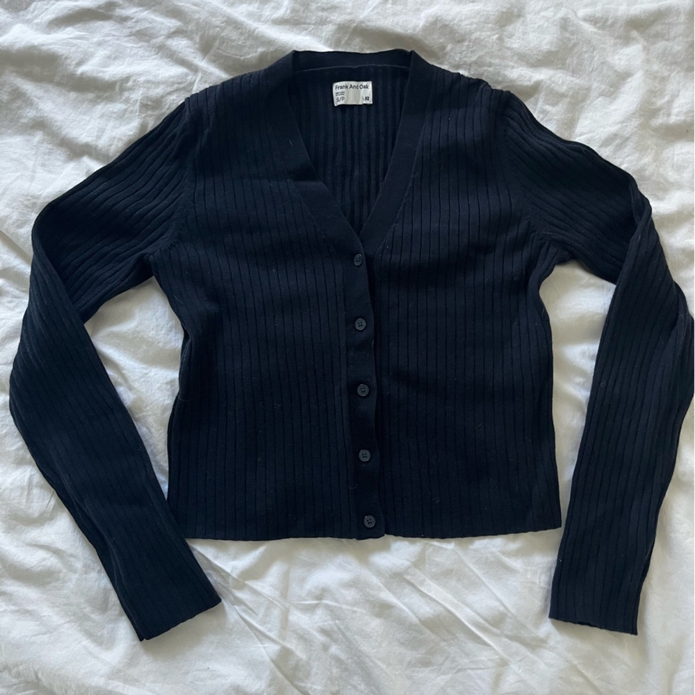 Frank & Oak navy v-neck Ribbed Cardigan